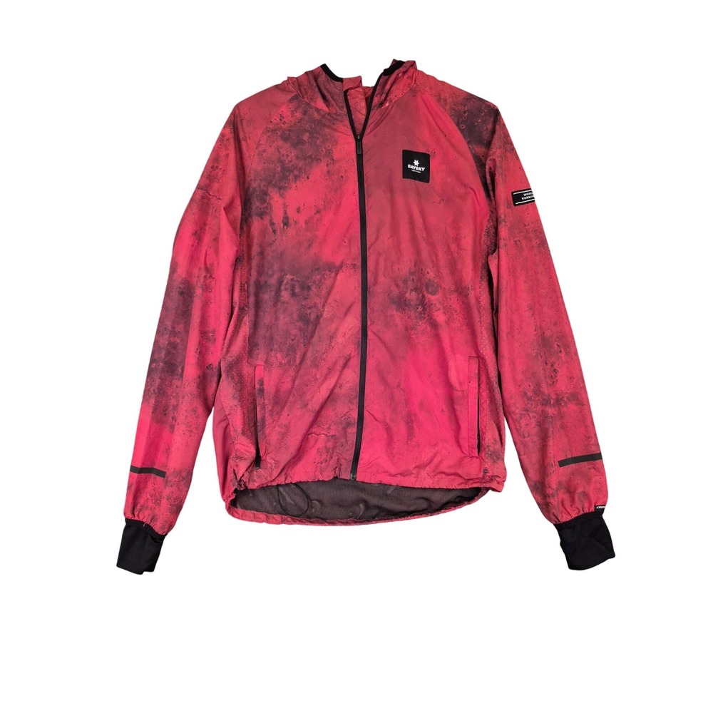SAYSKY Pace Hooded Running‎ Jacket Red Black Mars Print Mens Windbreaker Small